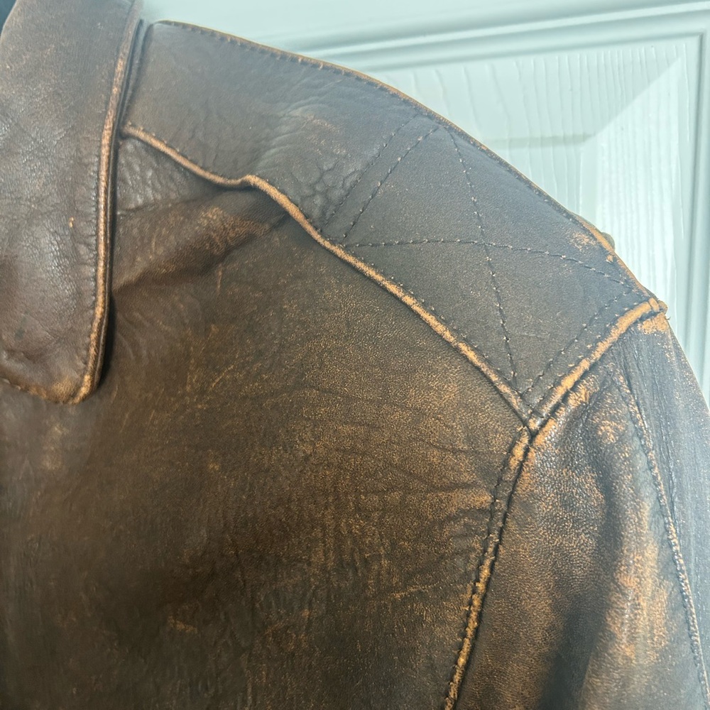 VTG Luis Alvear Aviator Lg Military Bomber Brown Leather Jacket Navy/ Air Force - Picture 8 of 15